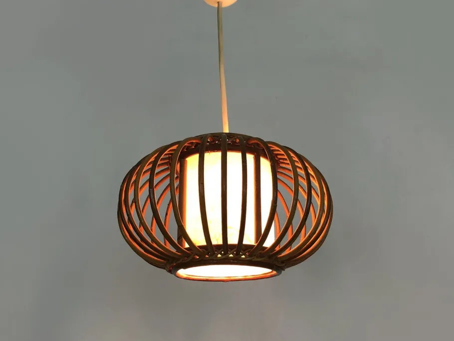 Sale Pamono Rattan and Bamboo Pendant Light attributed to Louis Sognot, 1950s