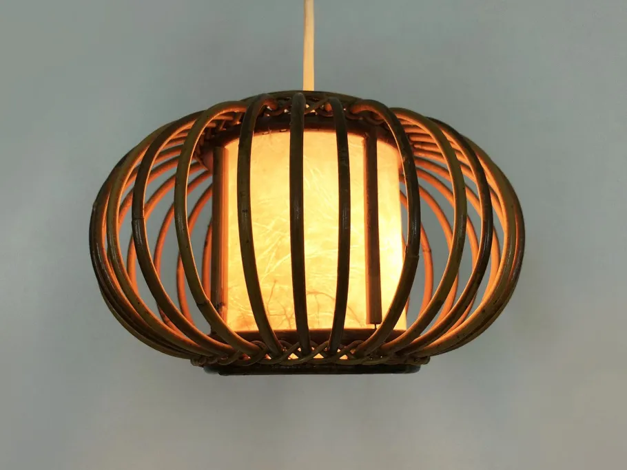 Sale Pamono Rattan and Bamboo Pendant Light attributed to Louis Sognot, 1950s