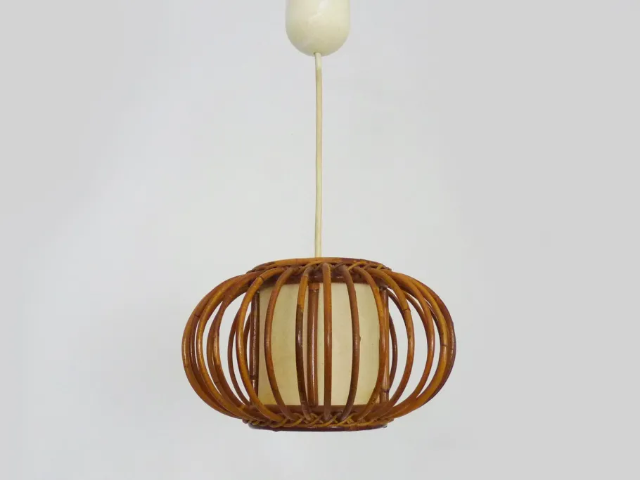 Sale Pamono Rattan and Bamboo Pendant Light attributed to Louis Sognot, 1950s
