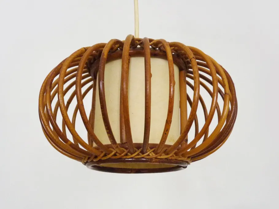Sale Pamono Rattan and Bamboo Pendant Light attributed to Louis Sognot, 1950s
