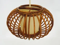 Sale Pamono Rattan and Bamboo Pendant Light attributed to Louis Sognot, 1950s