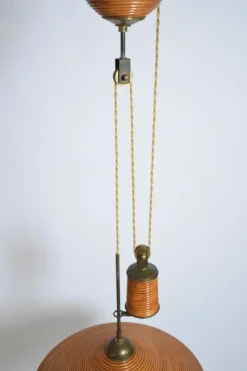 Hot Pamono Rattan and Brass Ceiling Lamp, 1960s