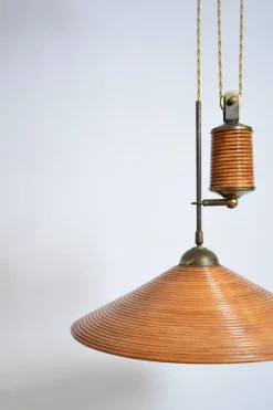 Hot Pamono Rattan and Brass Ceiling Lamp, 1960s