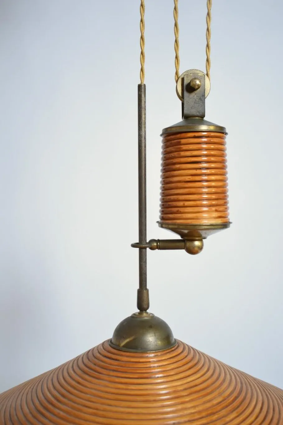 Hot Pamono Rattan and Brass Ceiling Lamp, 1960s