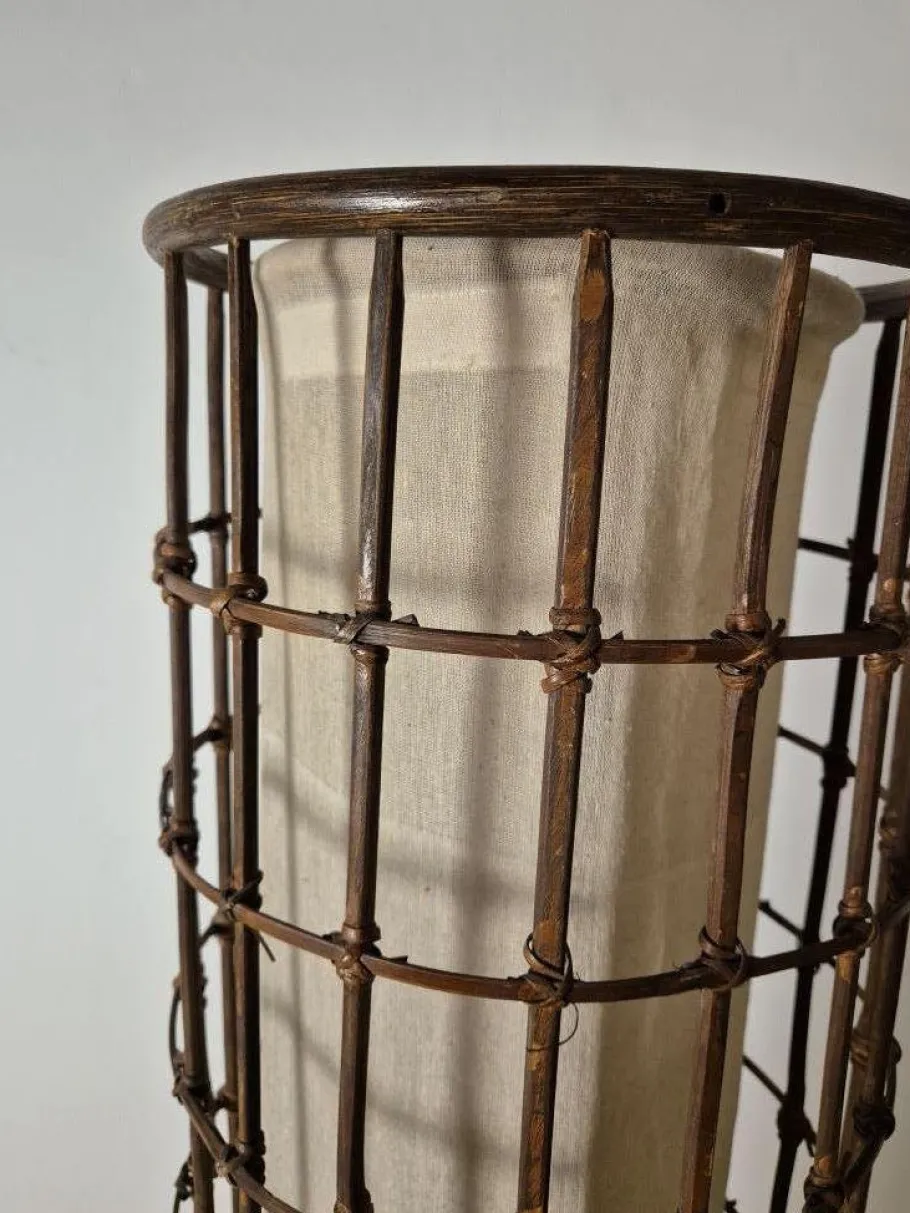 New Pamono Rattan and Fabric Floor Lamp, 1950s