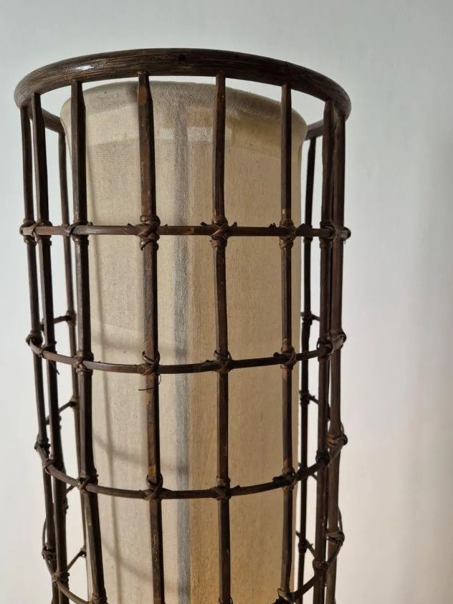 New Pamono Rattan and Fabric Floor Lamp, 1950s