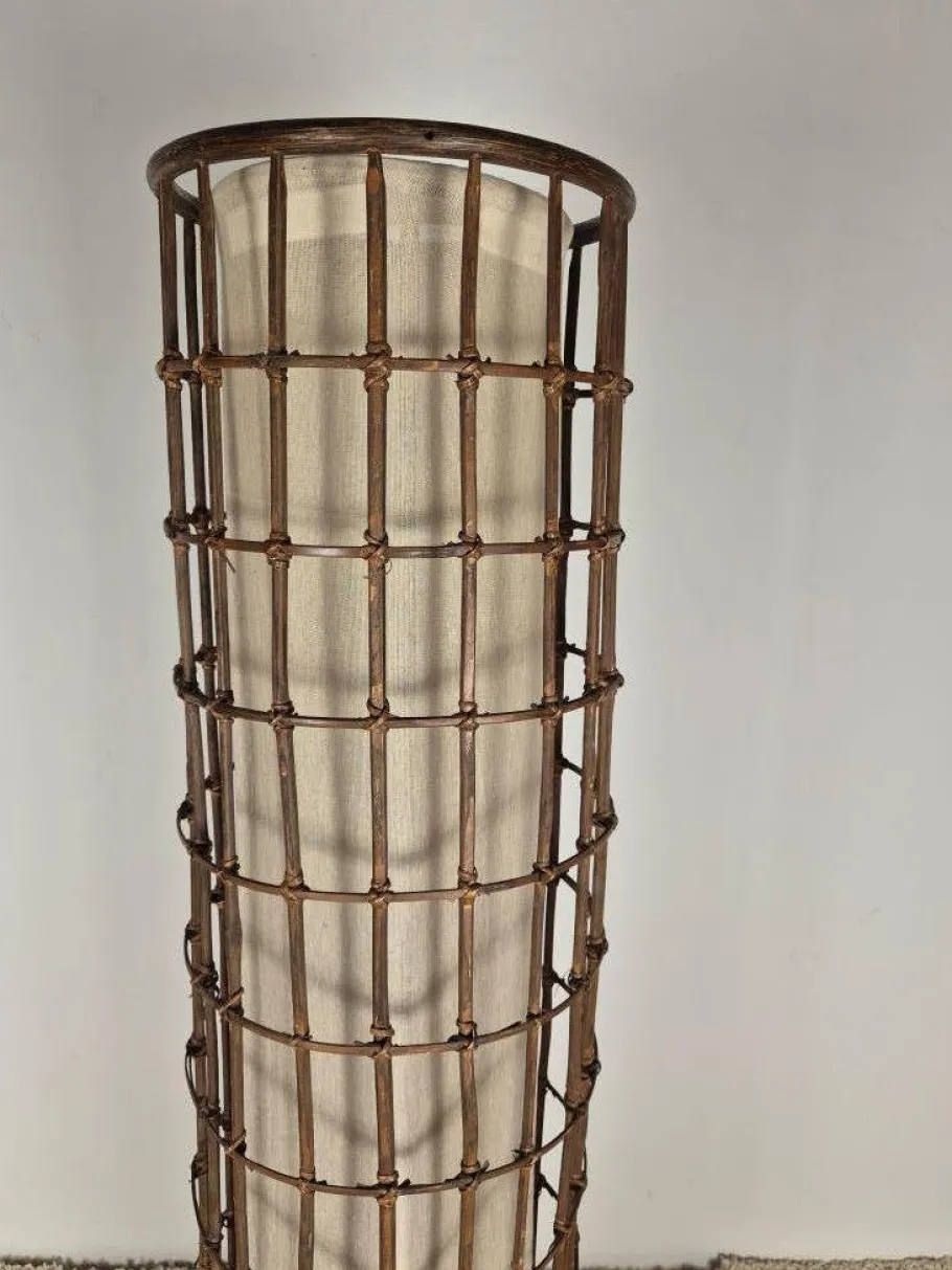 New Pamono Rattan and Fabric Floor Lamp, 1950s