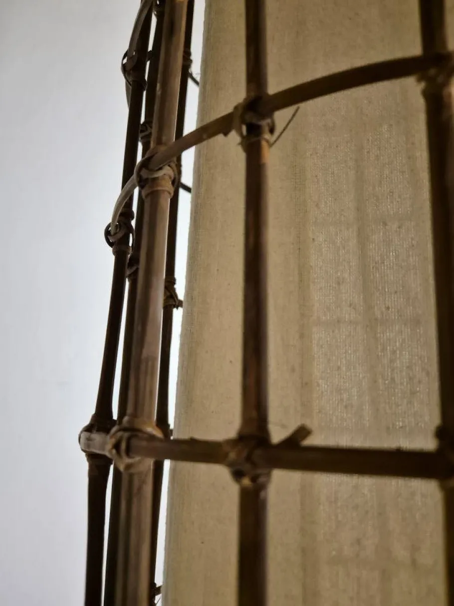 New Pamono Rattan and Fabric Floor Lamp, 1950s