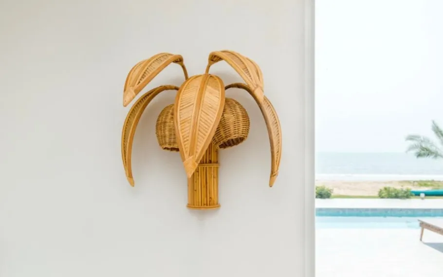 Best Pamono Rattan Coconut Wall Light, 1990s