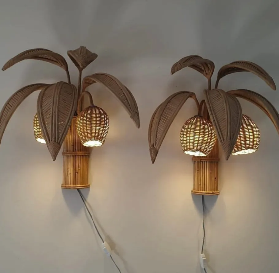 Best Pamono Rattan Coconut Wall Light, 1990s