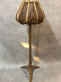 Hot Pamono Rattan Tulip Floor Lamp, 1960s