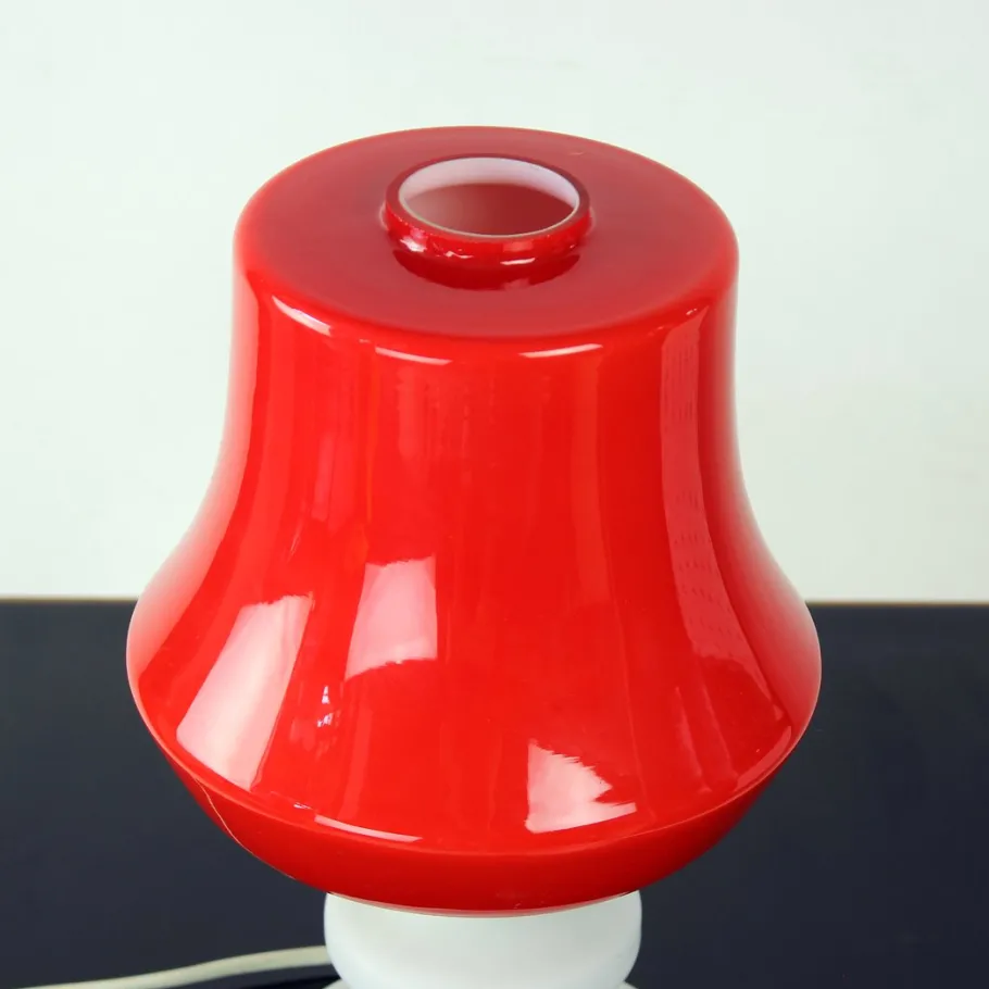 Clearance Pamono Red & White Opaline Glass Table Lamp by Stefan Tabery for Opp Jihlava, 1960s
