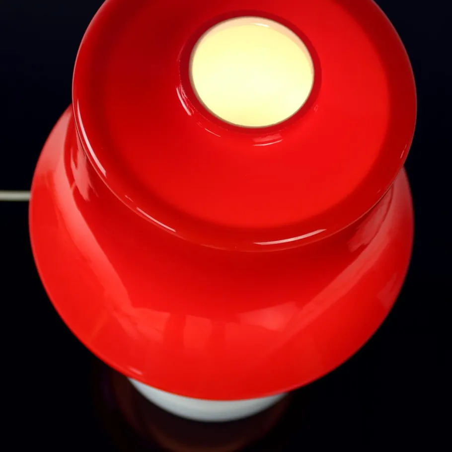 Clearance Pamono Red & White Opaline Glass Table Lamp by Stefan Tabery for Opp Jihlava, 1960s