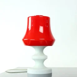 Clearance Pamono Red & White Opaline Glass Table Lamp by Stefan Tabery for Opp Jihlava, 1960s