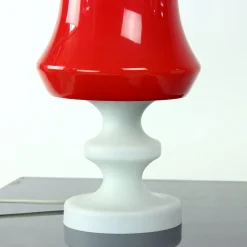 Clearance Pamono Red & White Opaline Glass Table Lamp by Stefan Tabery for Opp Jihlava, 1960s
