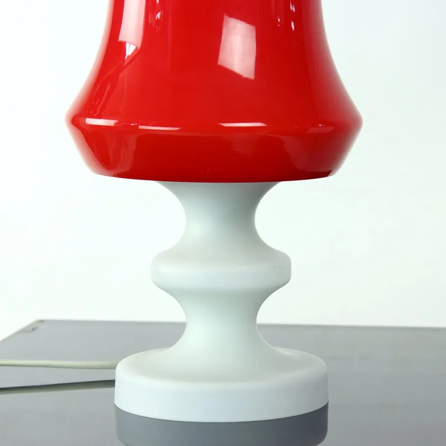 Clearance Pamono Red & White Opaline Glass Table Lamp by Stefan Tabery for Opp Jihlava, 1960s