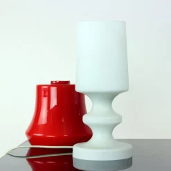 Clearance Pamono Red & White Opaline Glass Table Lamp by Stefan Tabery for Opp Jihlava, 1960s