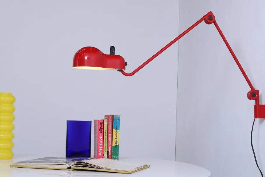 Best Pamono Red Adjustable Topo Wall Light from Stilnovo, 1970s