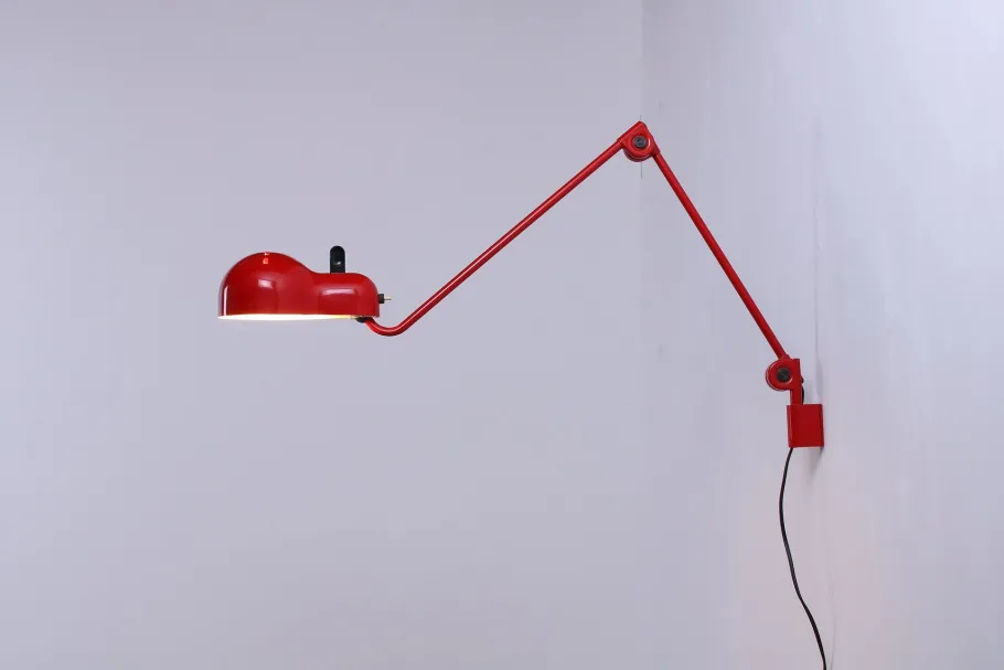 Best Pamono Red Adjustable Topo Wall Light from Stilnovo, 1970s