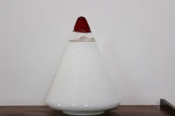 Discount Pamono Red and White Opalescent Glass Cone Lamp by Giusto Toso for Leucos, 1930s