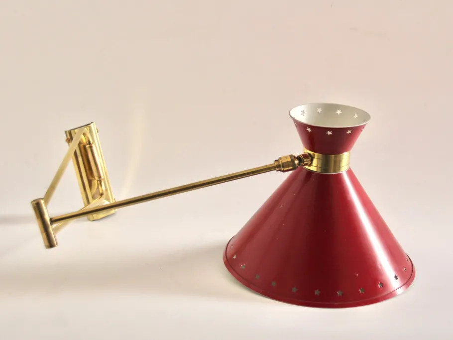 New Pamono Red Diabolo Articulated Wall Light by Rene Mathieu for Lunel, 1950s