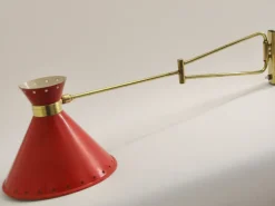 New Pamono Red Diabolo Articulated Wall Light by Rene Mathieu for Lunel, 1950s