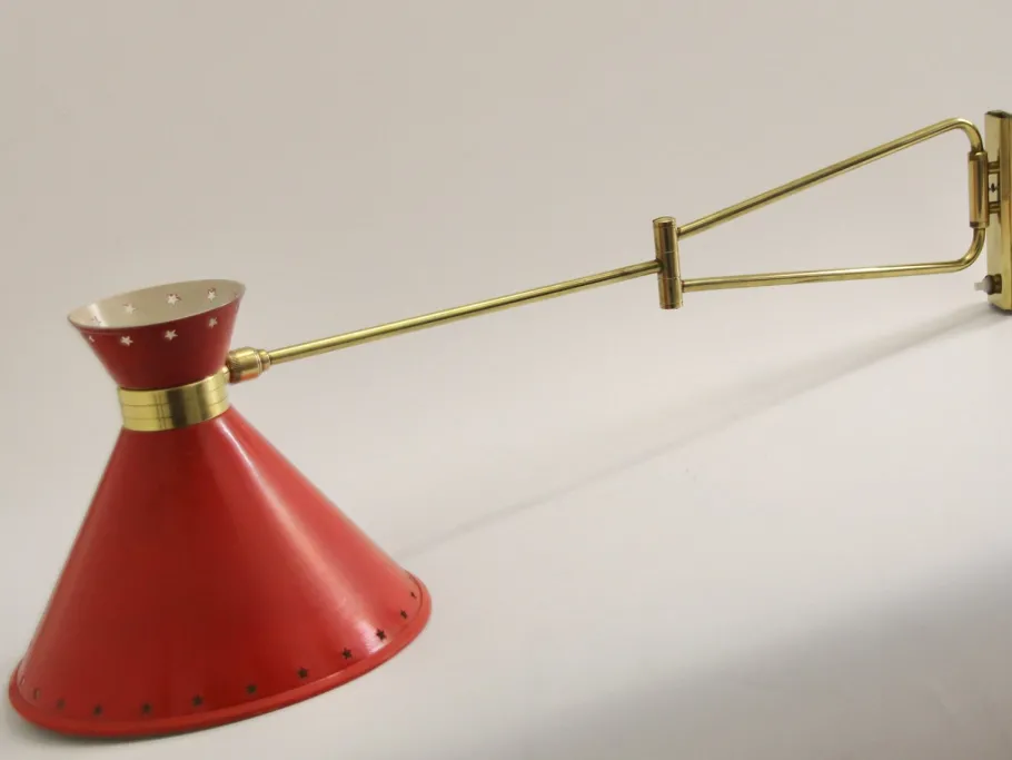 New Pamono Red Diabolo Articulated Wall Light by Rene Mathieu for Lunel, 1950s