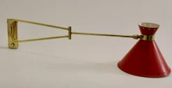 New Pamono Red Diabolo Articulated Wall Light by Rene Mathieu for Lunel, 1950s