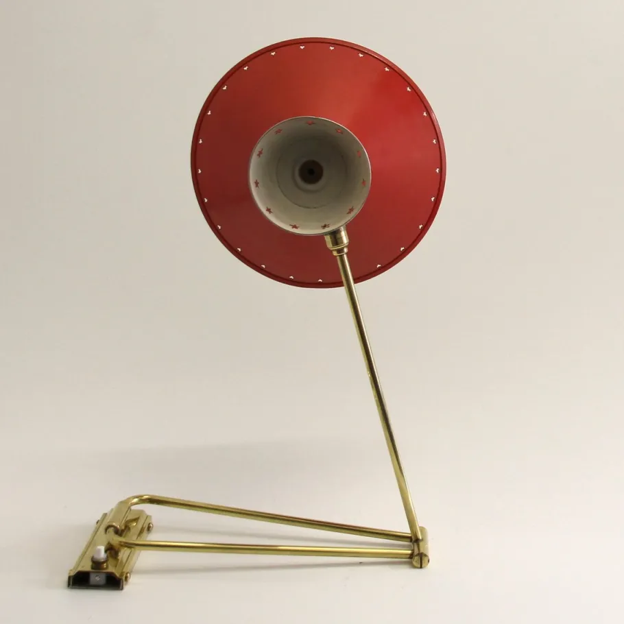 New Pamono Red Diabolo Articulated Wall Light by Rene Mathieu for Lunel, 1950s