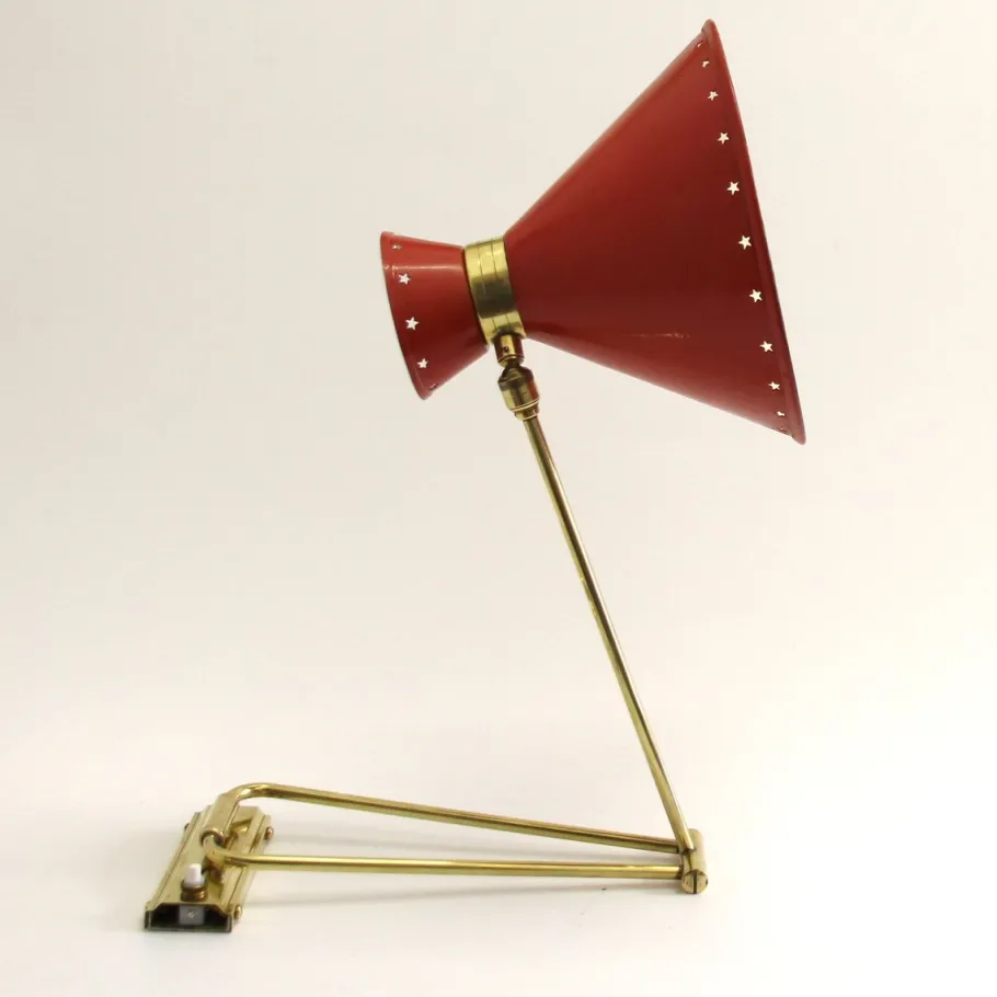New Pamono Red Diabolo Articulated Wall Light by Rene Mathieu for Lunel, 1950s