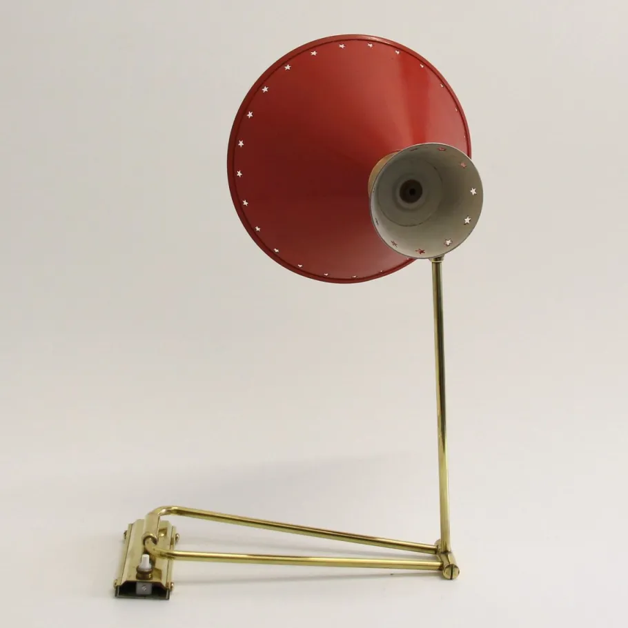 New Pamono Red Diabolo Articulated Wall Light by Rene Mathieu for Lunel, 1950s