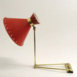 New Pamono Red Diabolo Articulated Wall Light by Rene Mathieu for Lunel, 1950s