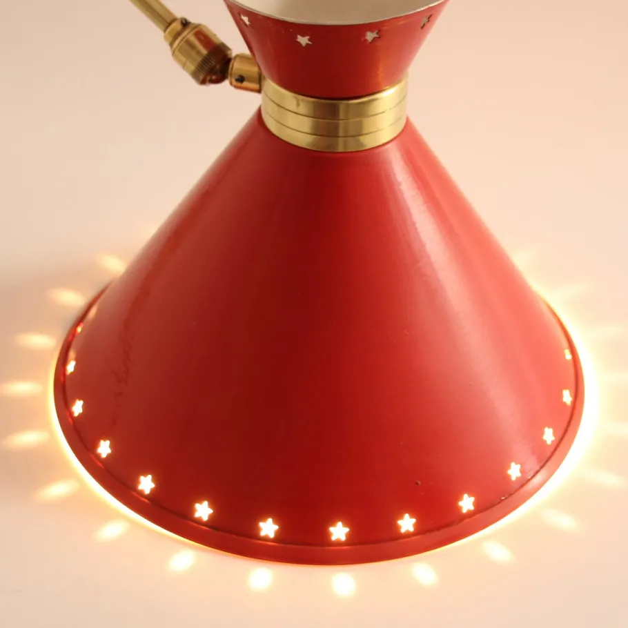 New Pamono Red Diabolo Articulated Wall Light by Rene Mathieu for Lunel, 1950s