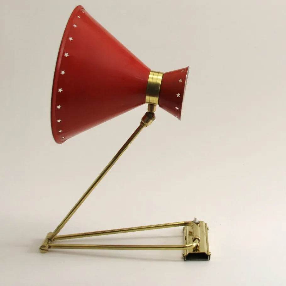 New Pamono Red Diabolo Articulated Wall Light by Rene Mathieu for Lunel, 1950s