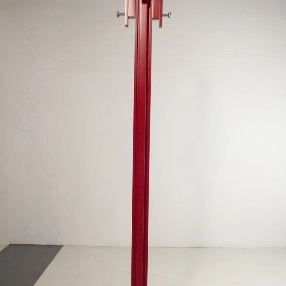 New Pamono Red Lacquered Wooden Coat Stand with steel Inserts by Carlo De Carli for Fiarm, 1970s