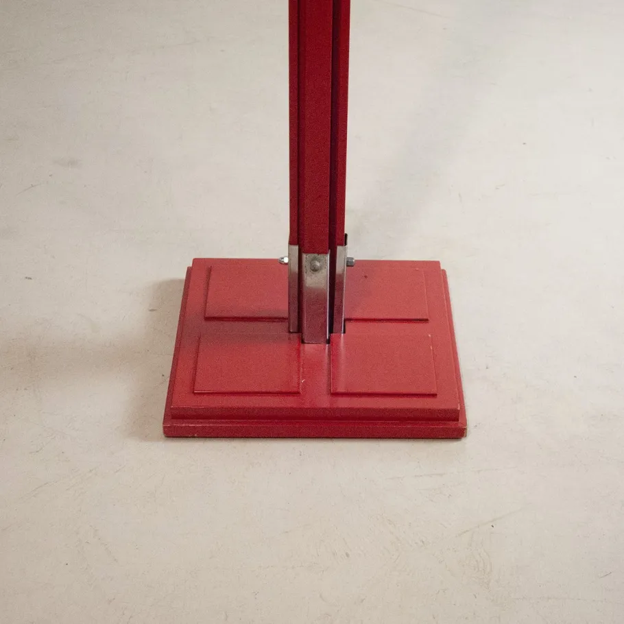 New Pamono Red Lacquered Wooden Coat Stand with steel Inserts by Carlo De Carli for Fiarm, 1970s