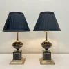 Pamono Regency Brass and Black Table Lamps in the style of Le Dauphin, 1970s, Set of 2