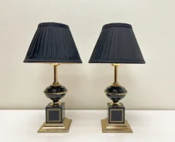 Pamono Regency Brass and Black Table Lamps in the style of Le Dauphin, 1970s, Set of 2