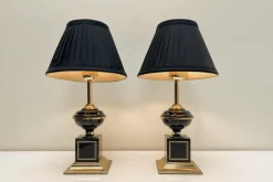 Pamono Regency Brass and Black Table Lamps in the style of Le Dauphin, 1970s, Set of 2