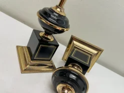 Pamono Regency Brass and Black Table Lamps in the style of Le Dauphin, 1970s, Set of 2