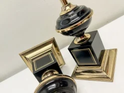 Pamono Regency Brass and Black Table Lamps in the style of Le Dauphin, 1970s, Set of 2