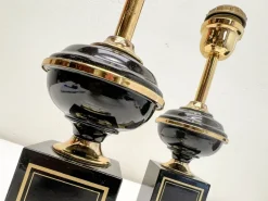 Pamono Regency Brass and Black Table Lamps in the style of Le Dauphin, 1970s, Set of 2