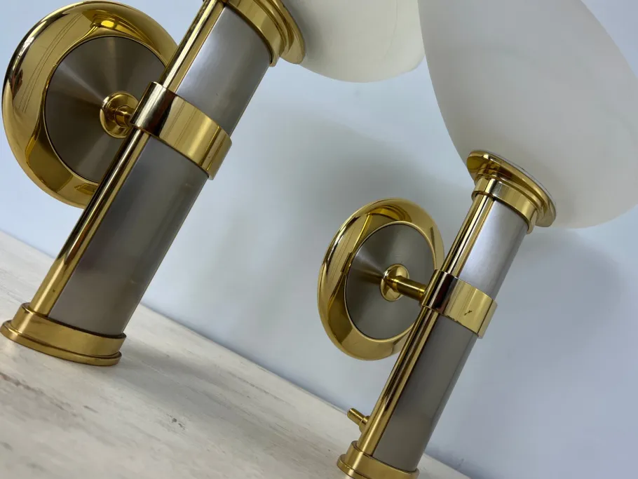 Best Pamono Regency Brass and Stainless Steel Wall Lights from B+M Leuchten, Germany, Set of 2