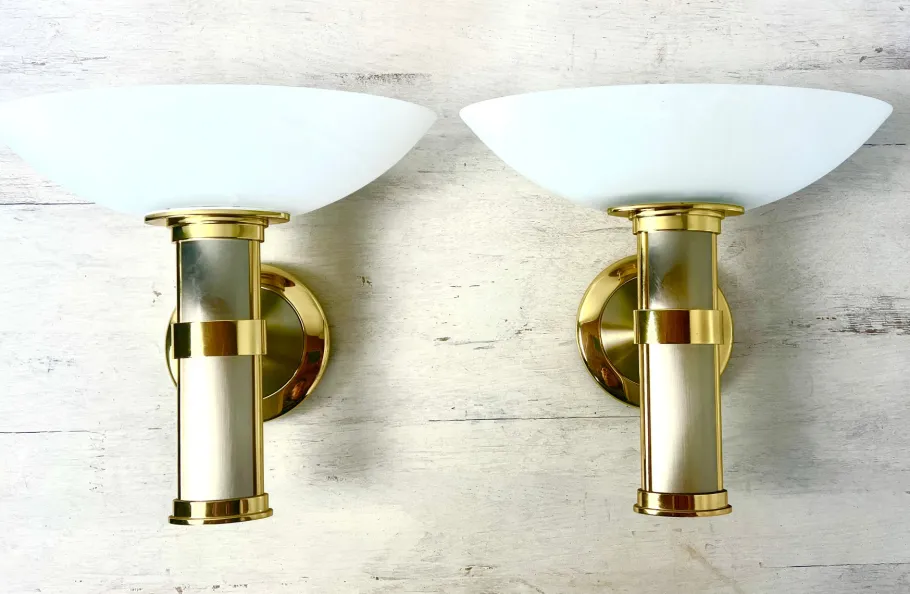 Best Pamono Regency Brass and Stainless Steel Wall Lights from B+M Leuchten, Germany, Set of 2