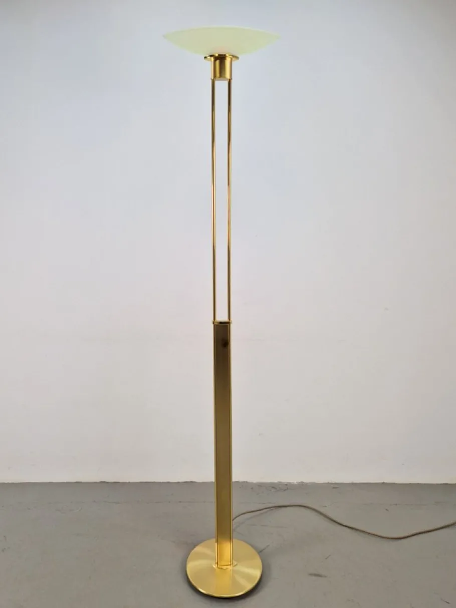 Outlet Pamono Regency Model 2517-1-P1 Torchiere Floor Lamp in Brass and Venetian Glass from Holtkotter, 1980s