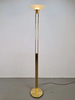 Outlet Pamono Regency Model 2517-1-P1 Torchiere Floor Lamp in Brass and Venetian Glass from Holtkotter, 1980s