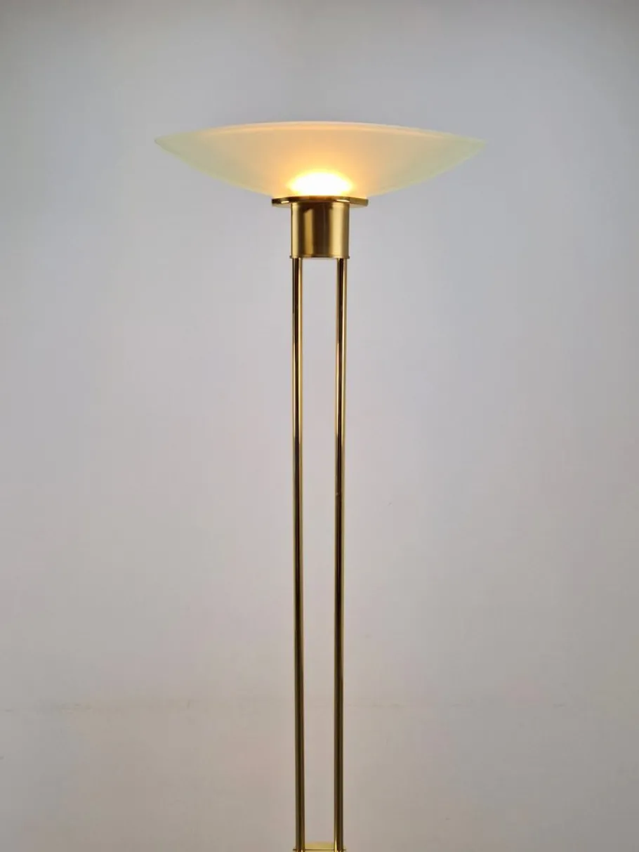 Outlet Pamono Regency Model 2517-1-P1 Torchiere Floor Lamp in Brass and Venetian Glass from Holtkotter, 1980s