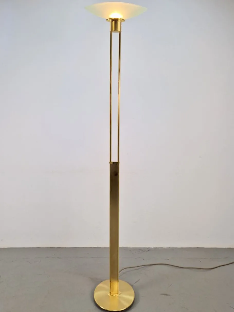 Outlet Pamono Regency Model 2517-1-P1 Torchiere Floor Lamp in Brass and Venetian Glass from Holtkotter, 1980s