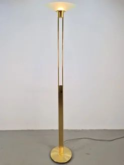 Outlet Pamono Regency Model 2517-1-P1 Torchiere Floor Lamp in Brass and Venetian Glass from Holtkotter, 1980s