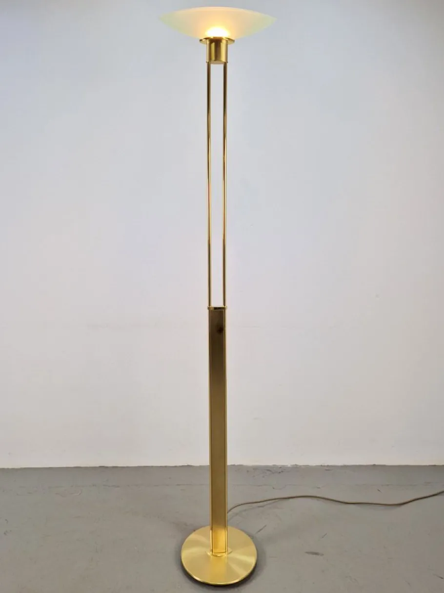 Outlet Pamono Regency Model 2517-1-P1 Torchiere Floor Lamp in Brass and Venetian Glass from Holtkotter, 1980s
